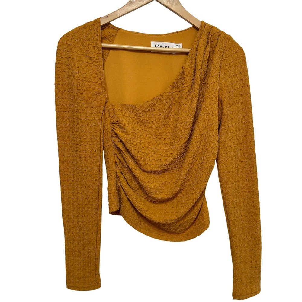Anthropologie Sovere‎ Solstice Asymmetric Top Womens Small Saffron Long Sleeve